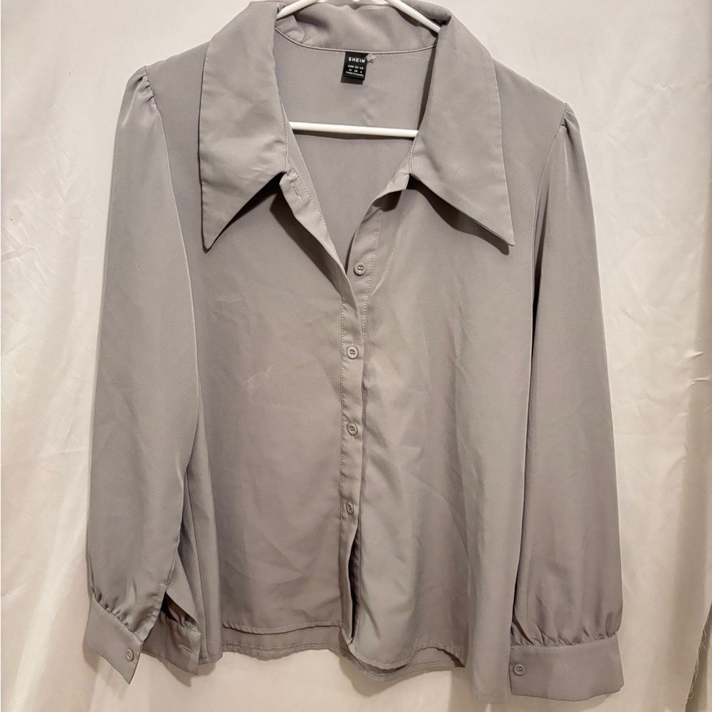 SHEIN Soft Gray Button-Down Blouse